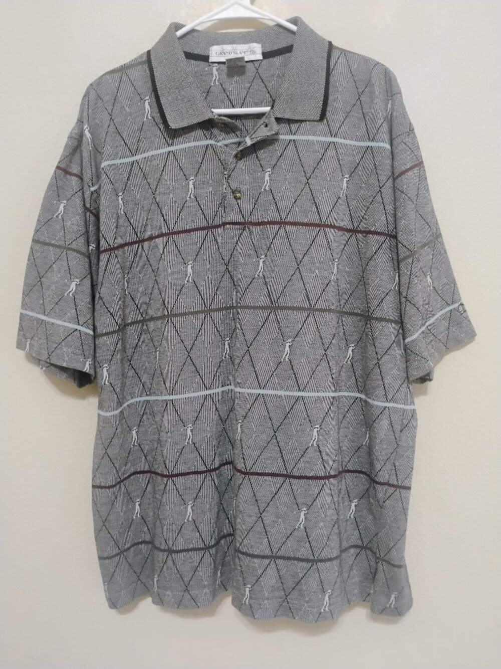 Grand Slam XL Gray Argyle Golfer Polo Shirt Retro Golf Cotton Blend